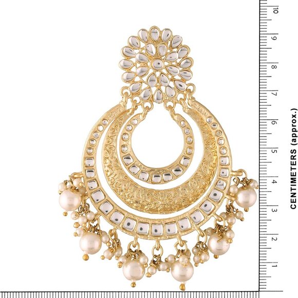 Gold Plated Kundan Faux Pearl Bridal Earrings & Maang Tikka Set Women - Picture 4 of 9